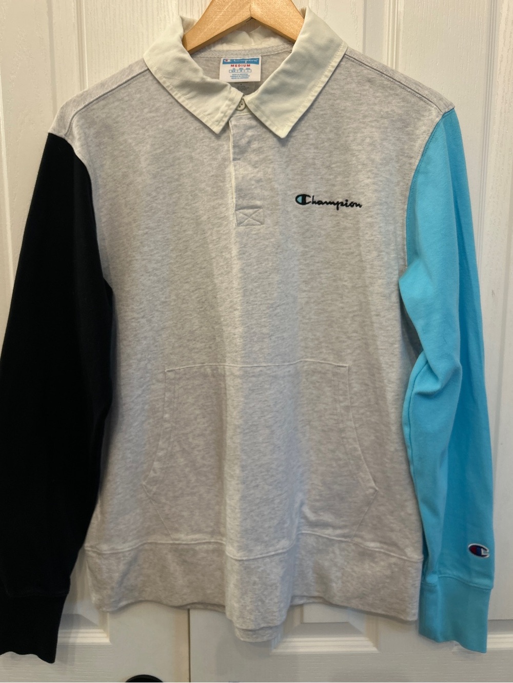 Champion Colorblock Rugby Polo Heavyweight Cotton Black Blue Cream M